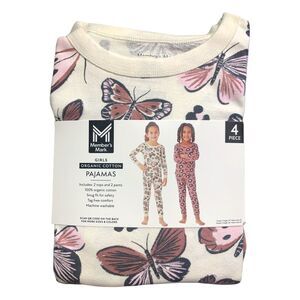Butterfly/Leopard - Member's Mark Girls Organic Cotton Pajamas 4-Piece, 100% Org